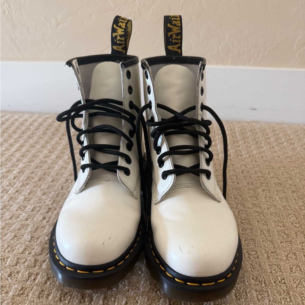 Dr. Martens White Leather Boots with Black Accents